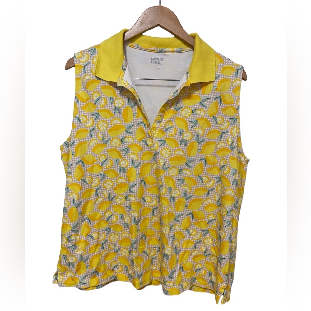 Lands End Women’s Size 1X Lemon Print Sleeveless Golf Shirt